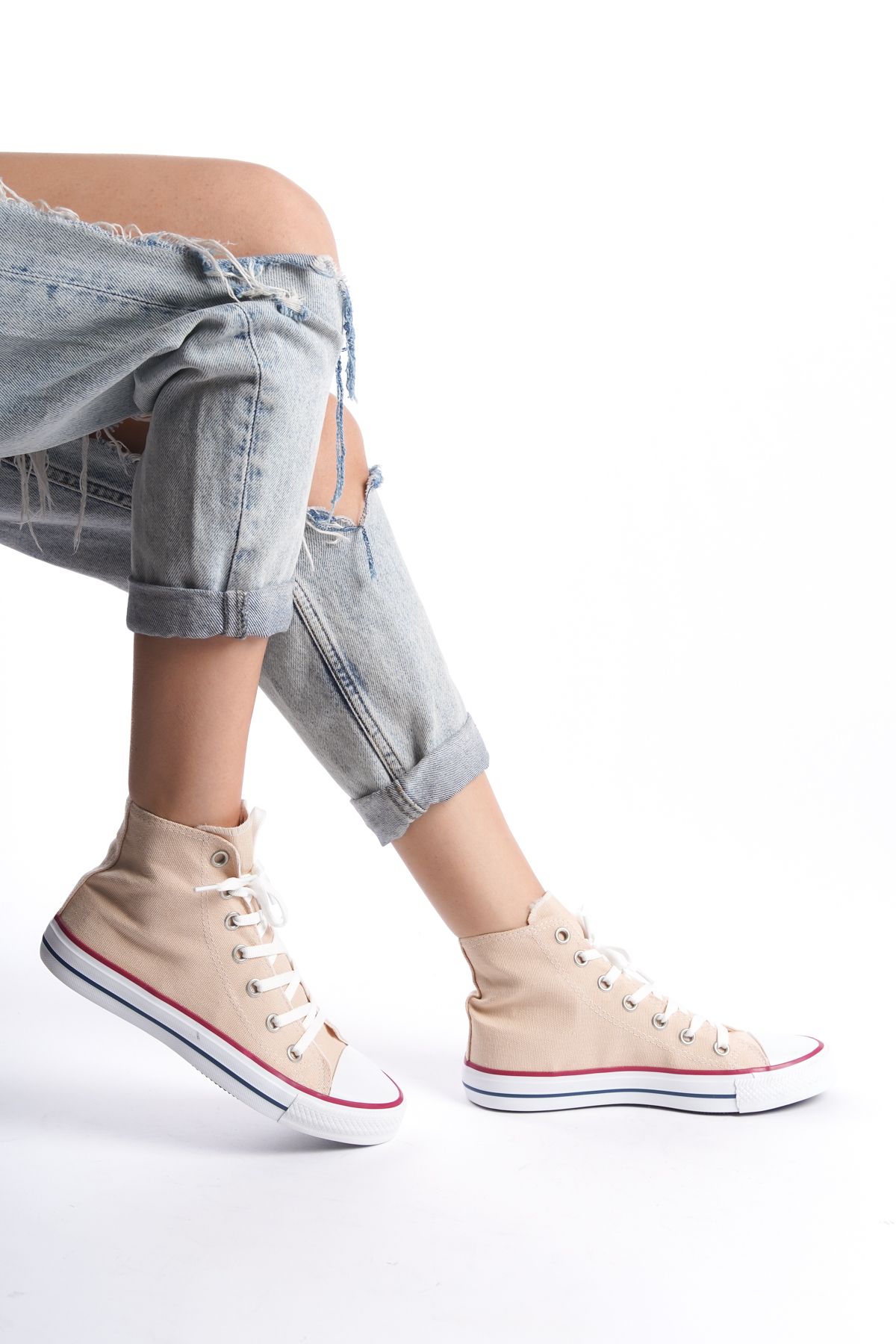 Cream Women's Long Linen Sneakers Casual Sneakers CNV6