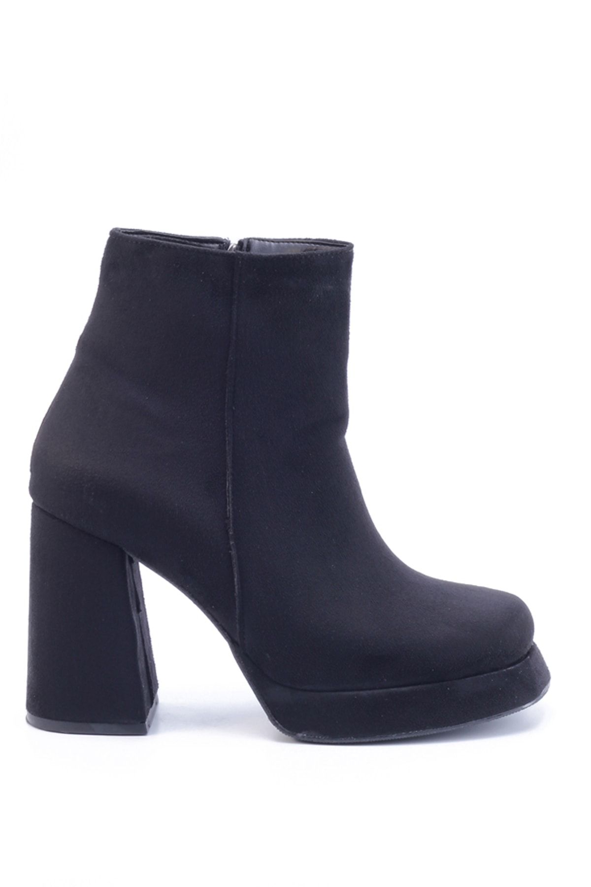 Black Suede Women's Heeled Boots 2593