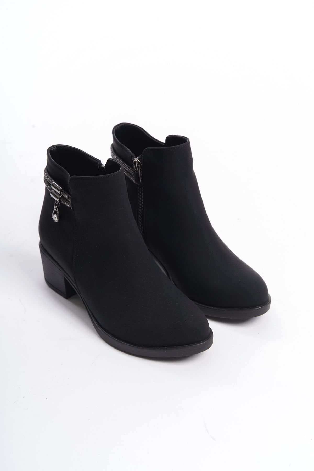 Black Matte Women's Buckle Zipper Casual Boots PTK013