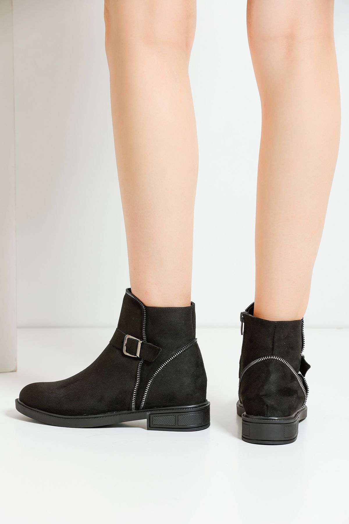 Black Suede Women's Buckle Boots