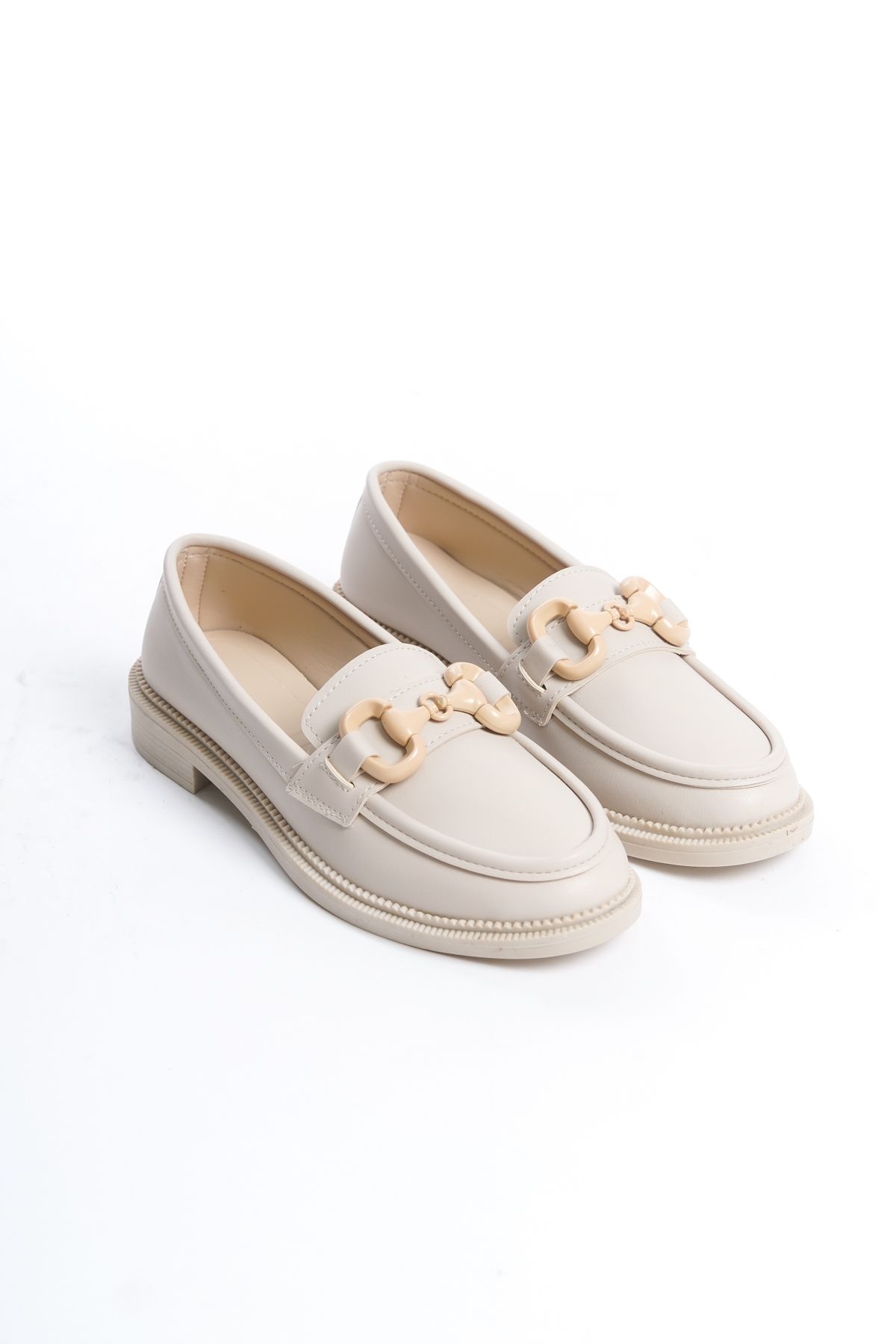 Beige Women's Buckle Casual Loafer K68