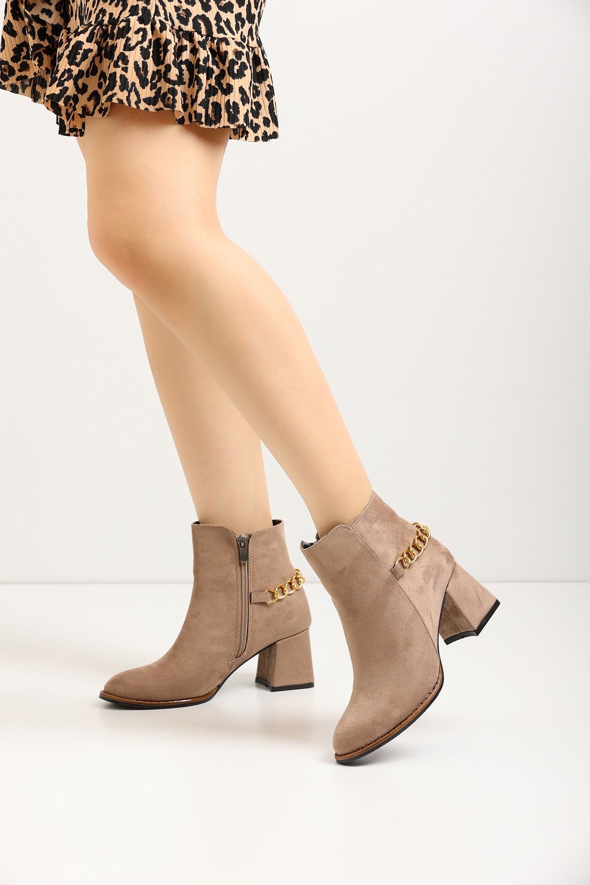 Mink Suede Women's Heeled Boots 2594