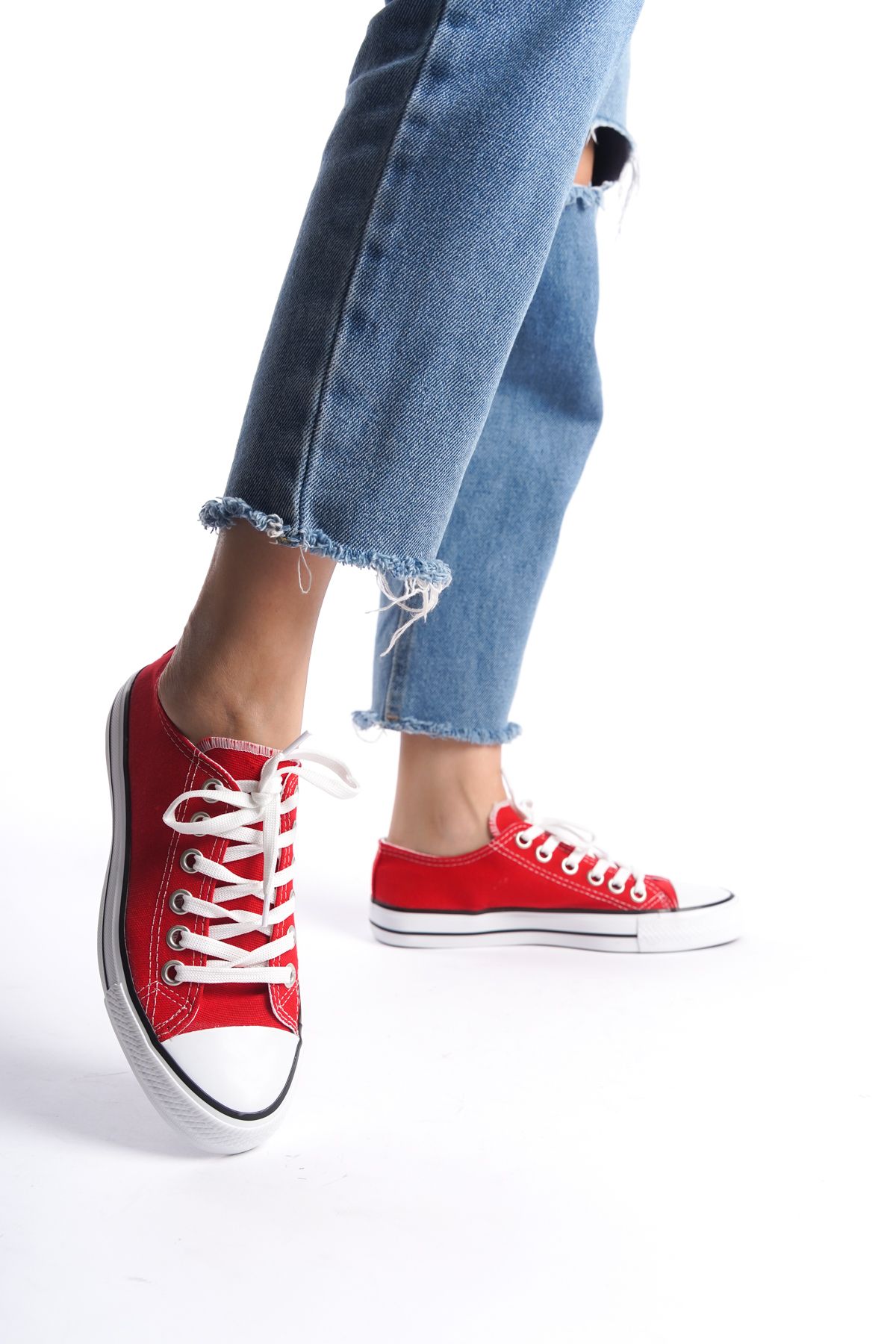 Red Women's Short Linen Sneakers Casual Sneakers CNV7