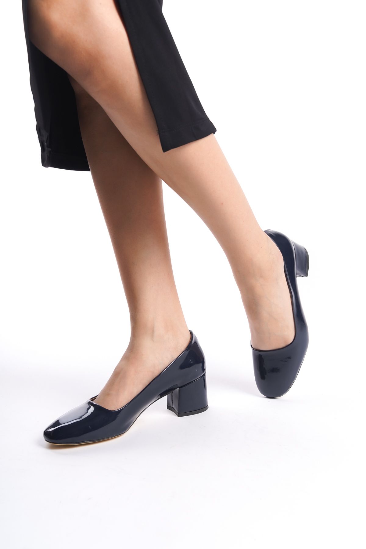 Navy Blue Women's Stylish Casual Classic 5 cm Thick Heeled Shoes DRK022