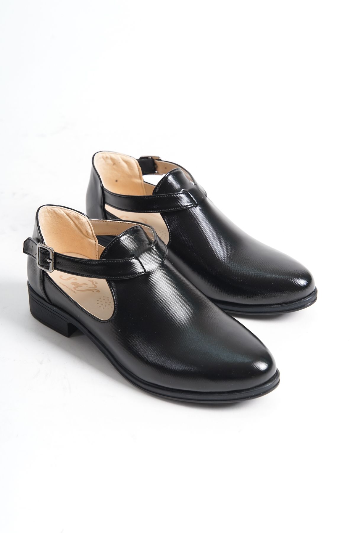 Black Patent Leather Casual Casual Women's Belted Casual Classic Shoes PTK401