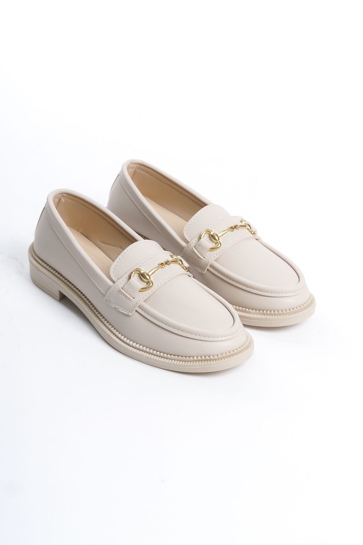 Beige Women's Buckle Casual Loafer K67