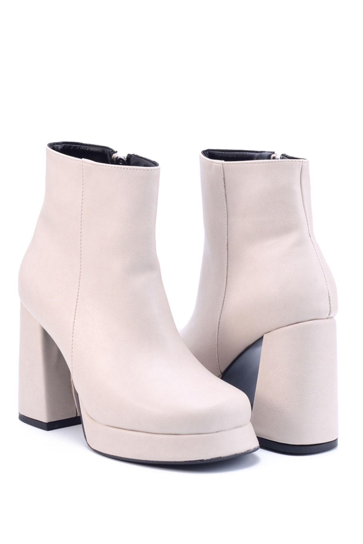 Beige Women's Heeled Boots 2593