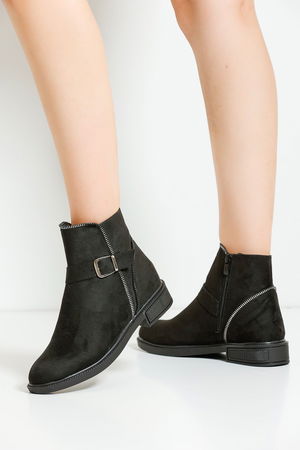 Black Suede Women's Buckle Boots