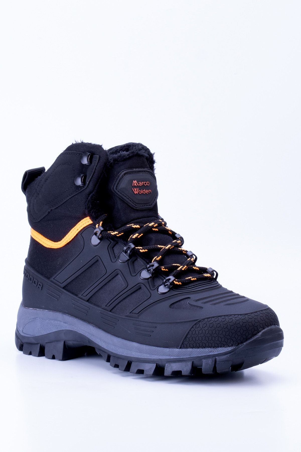 Black Orange Unisex Thermo Sole Sheepskin Outdoor Shoes T40