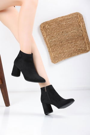 Black Suede Women's Heeled Boots 2590