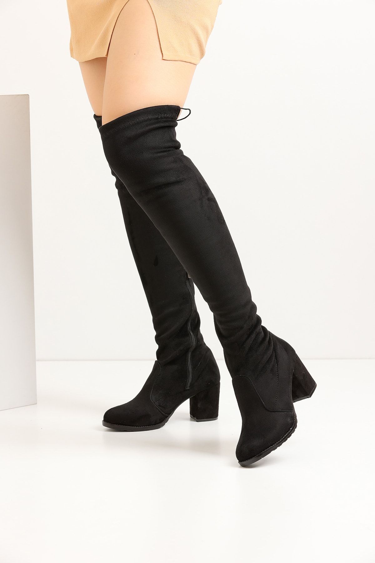 Black Suede Women's Heeled Boots 2595