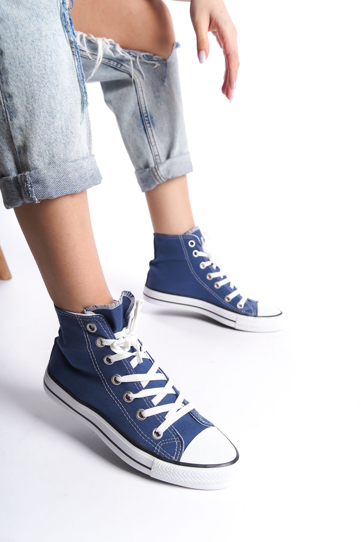 Blue Women's Long Linen Sneakers Casual Sneakers CNV6