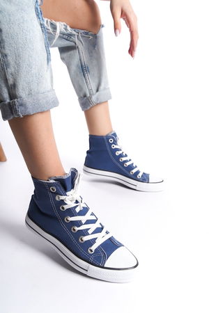 Blue Women's Long Linen Sneakers Casual Sneakers CNV6