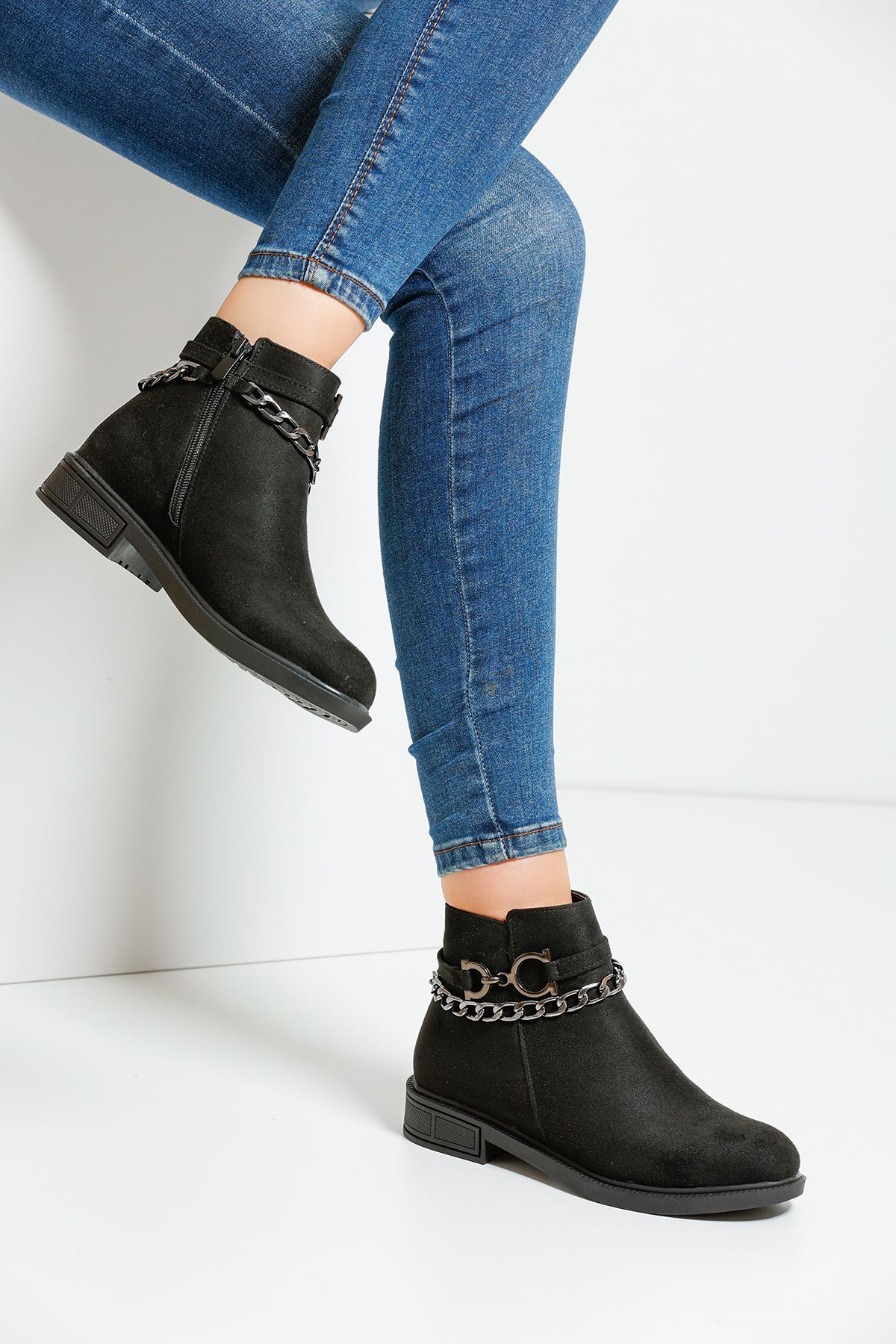 Black Suede Women's Buckle Boots A204A