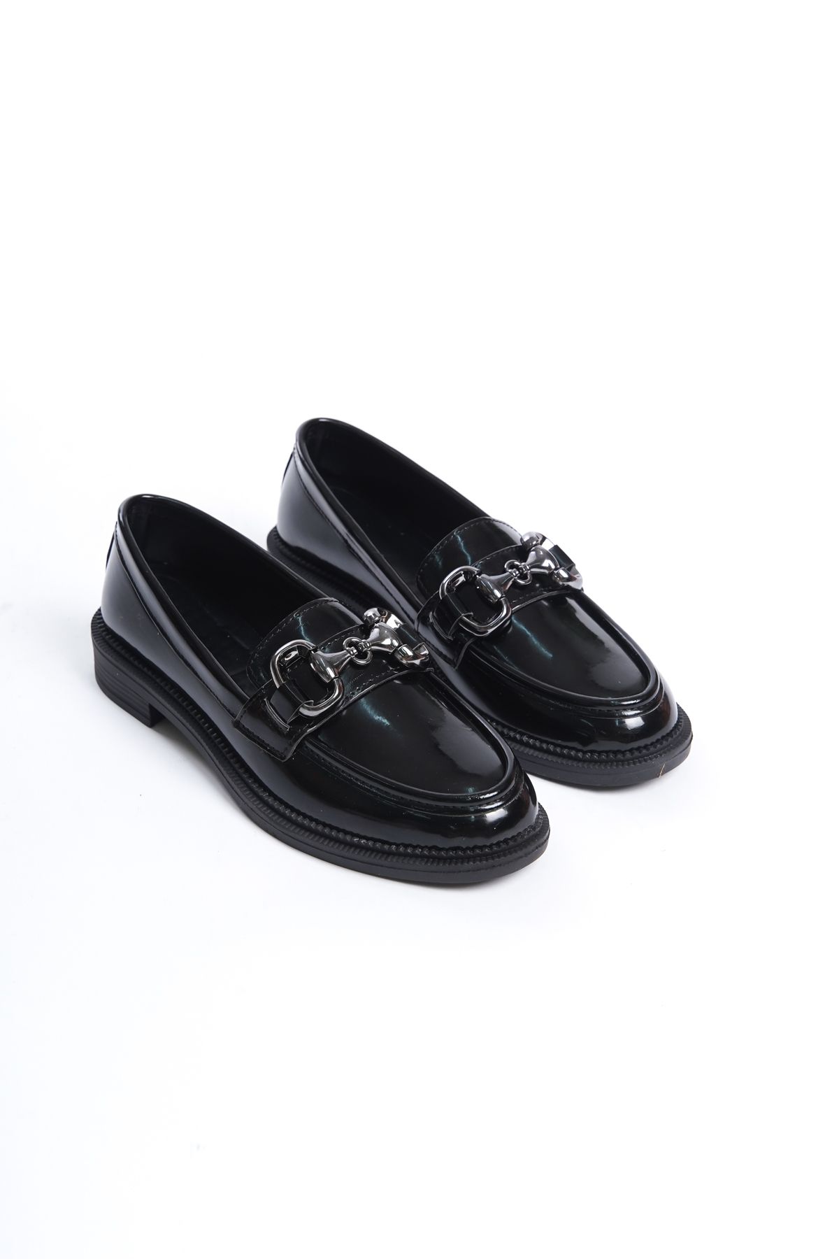 Black Patent Leather Women's Buckle Casual Loafer K68