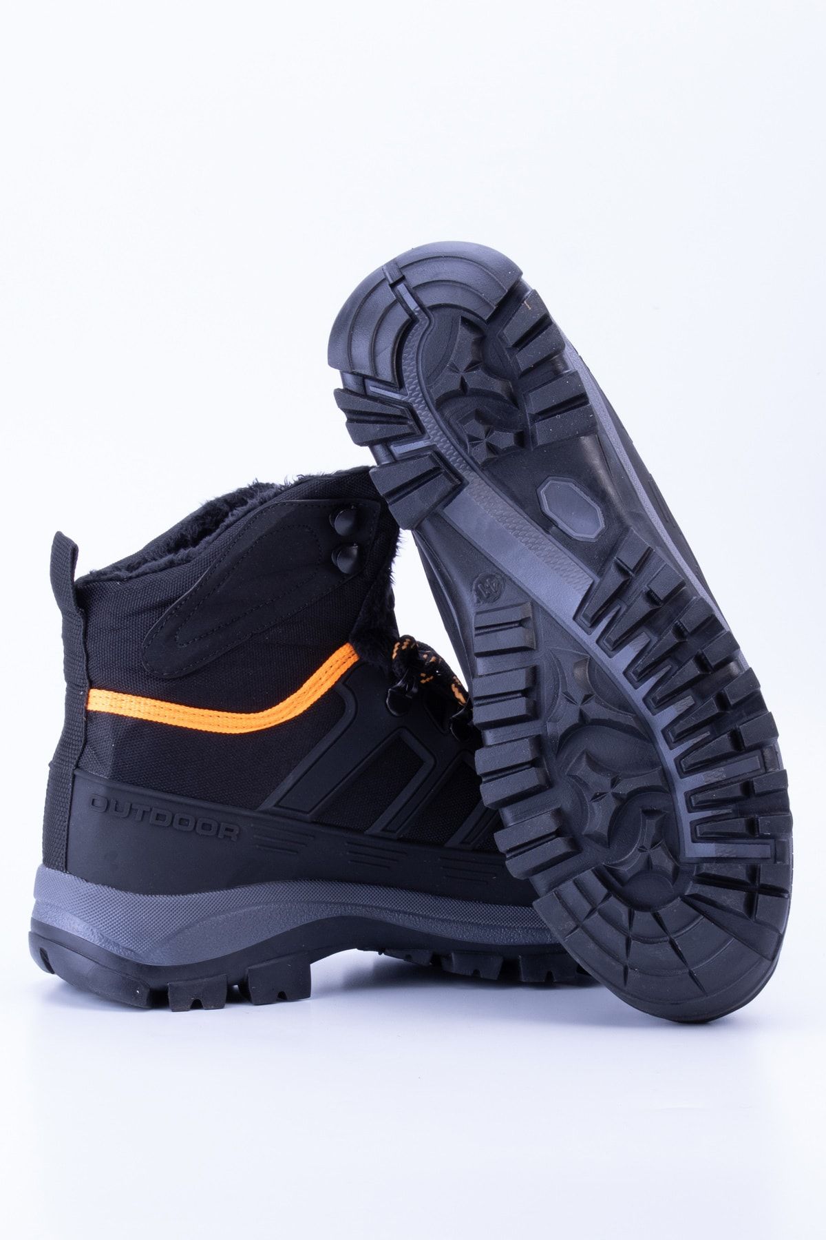 Black Orange Unisex Thermo Sole Sheepskin Outdoor Shoes T40