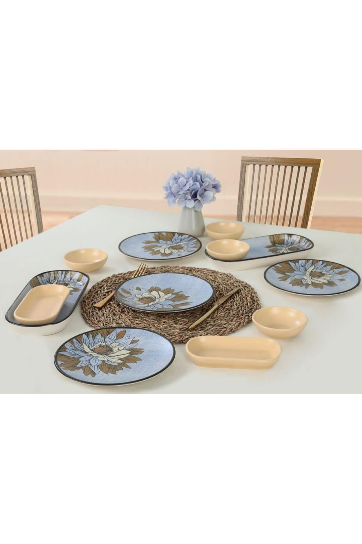 12 Piece 4 Person Stackable Lotus Breakfast Set - Luxury Breakfast Presentation Set Plate