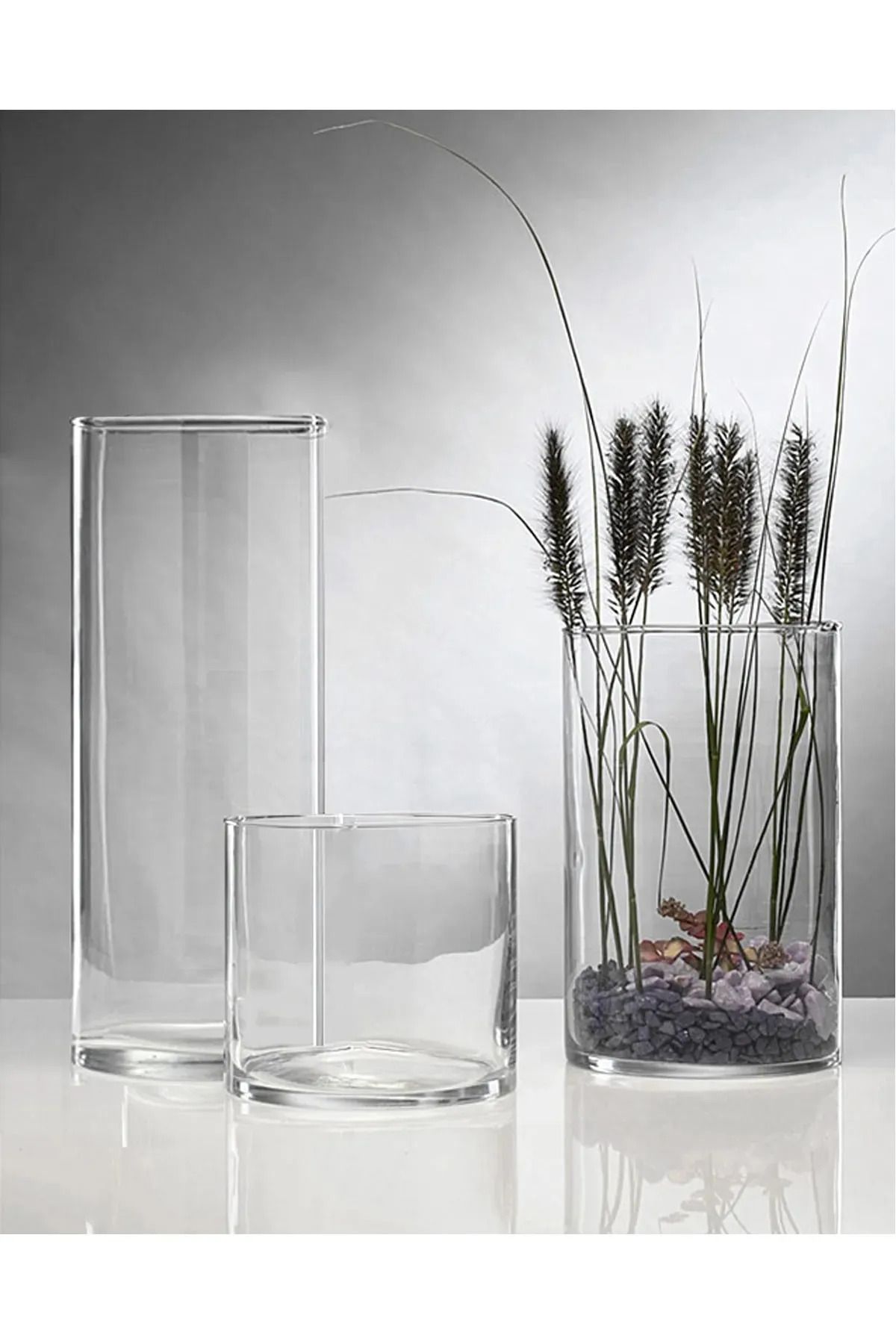 Cylinder Glass Vase - Candle Holder Decorative - Vase Set of 3