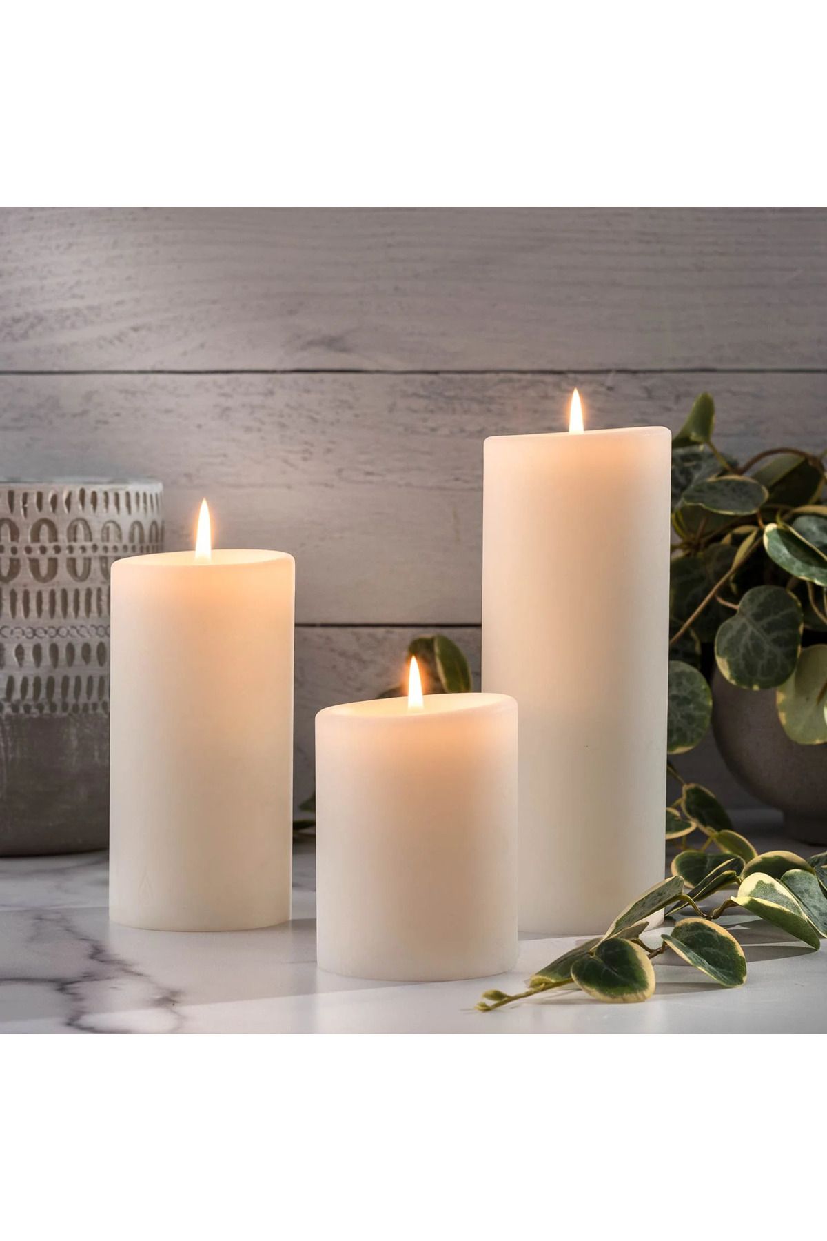 Cylinder Candle Set of 3, 3 different sizes, 3 pieces