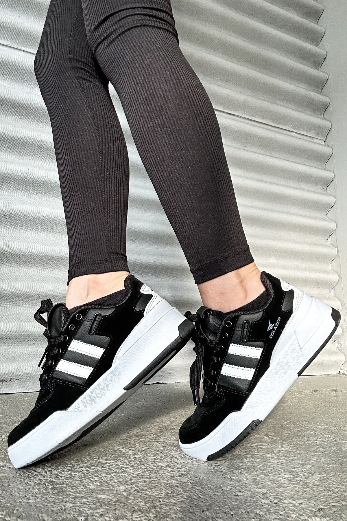 Women's Black Striped Orthopedic Sole Casual Sneakers