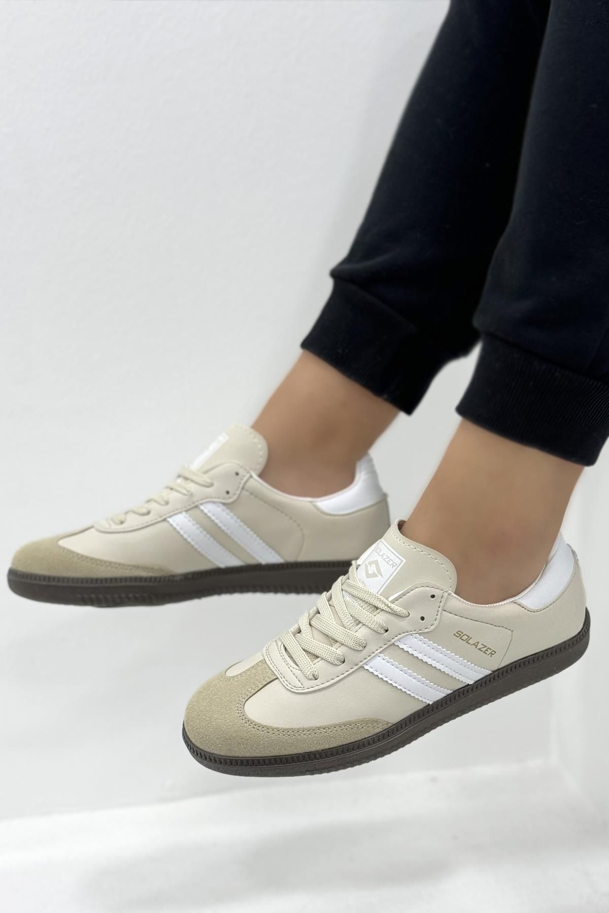 Women's Beige White Orthopedic Sole Sneaker Casual Sneakers 031