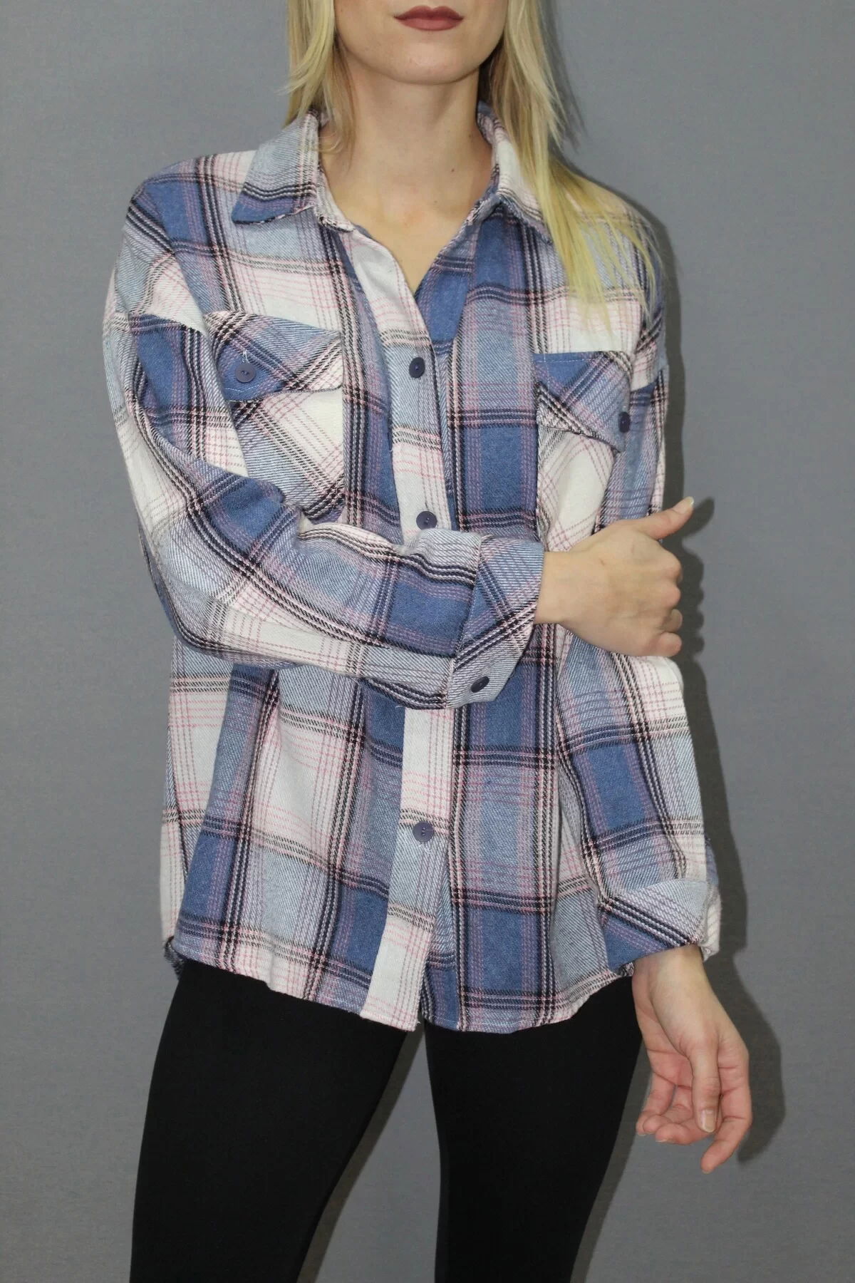 Oversized Plaid Shirt Blue - 4686.140