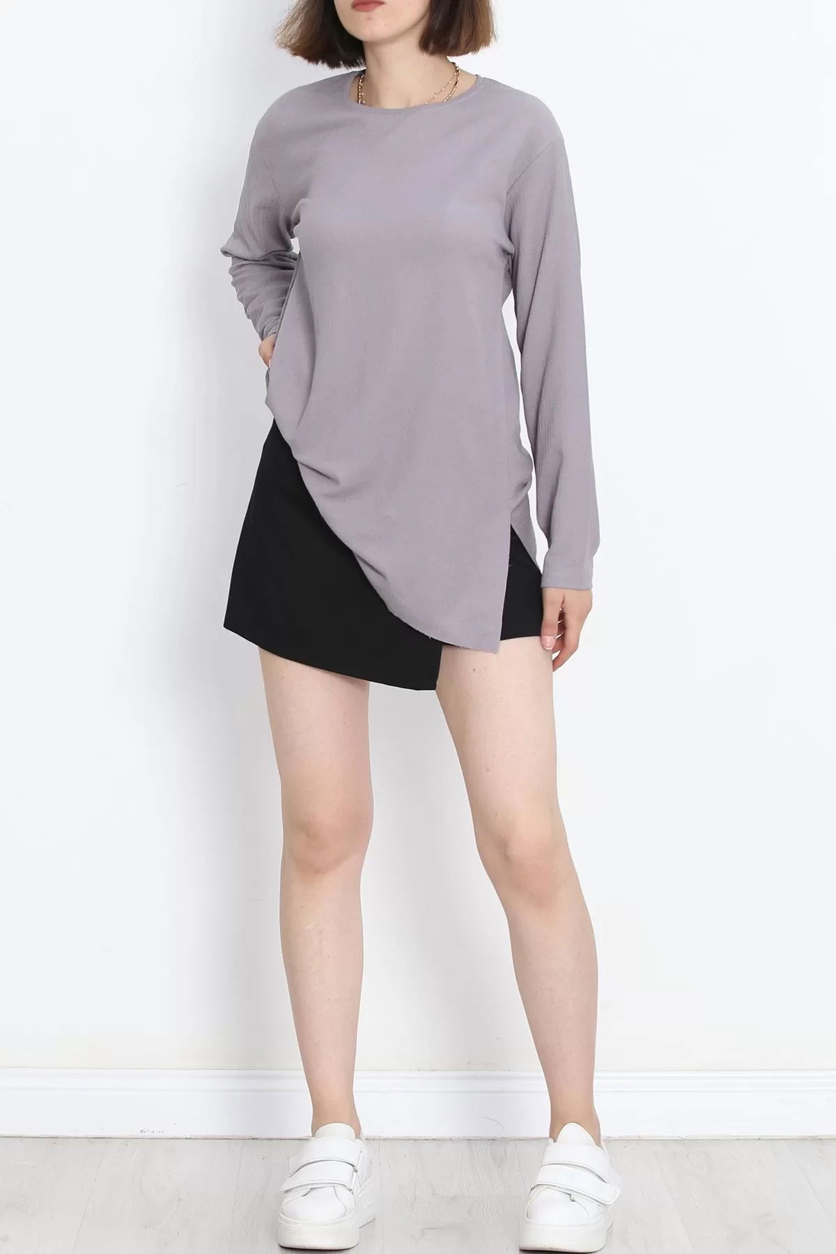 Burgundy Long Sleeve Tunic Gray - 20398.1778.