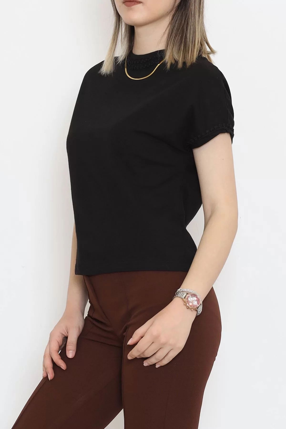 Collar Guipure Single Jersey T-shirt Black - 16489.1567.