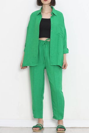 Linen Kimono Suit in Apple Green - 16451.1059.