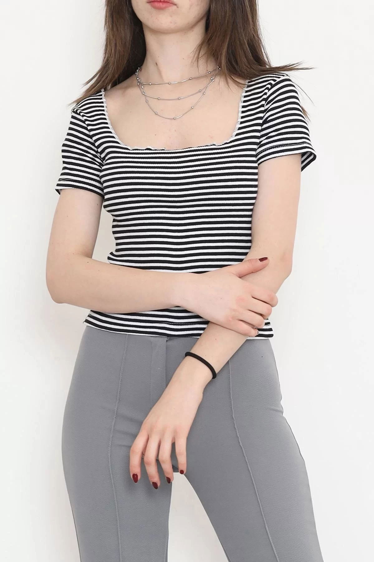 Striped Square Neck Blouse Black - 15892.1567.