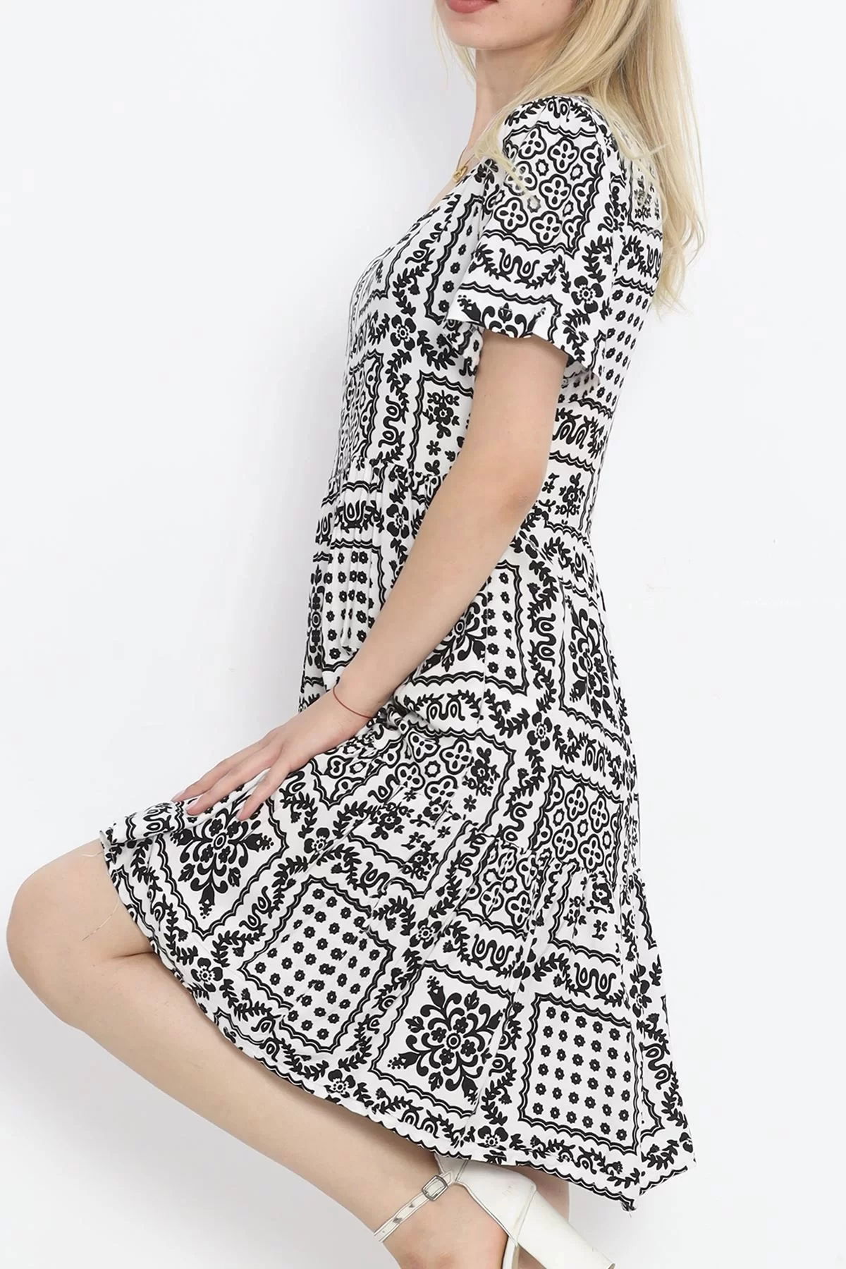 Shirred Front Dress White and Black - 152478.701.