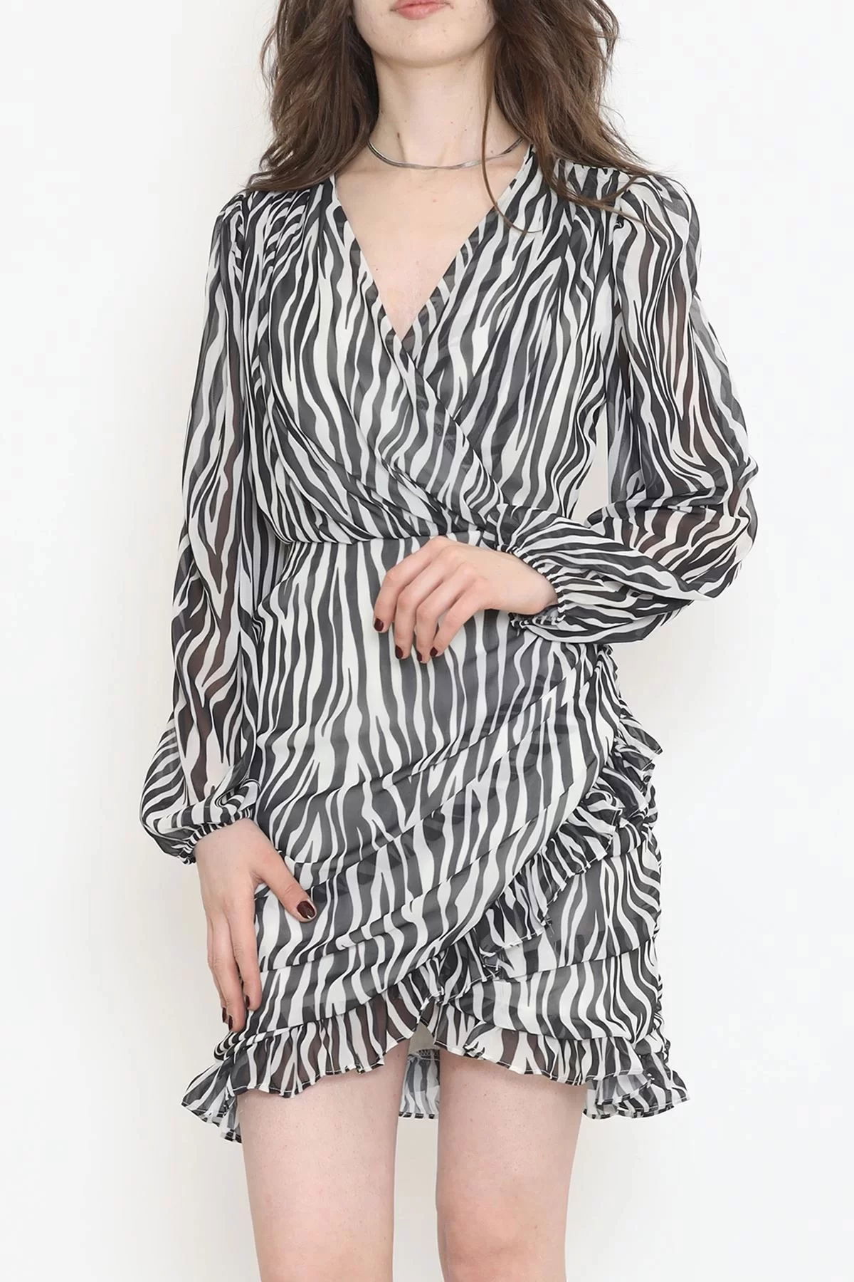 Double-breasted Chiffon Dress Zebra - 17884.1247.