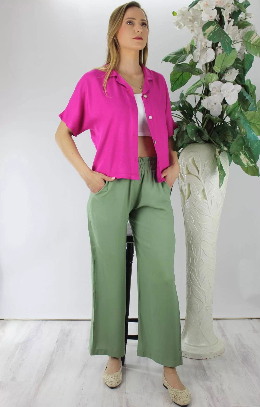 Mother of Pearl Buttoned Crepe Shirt Fuchsia - 1288.65