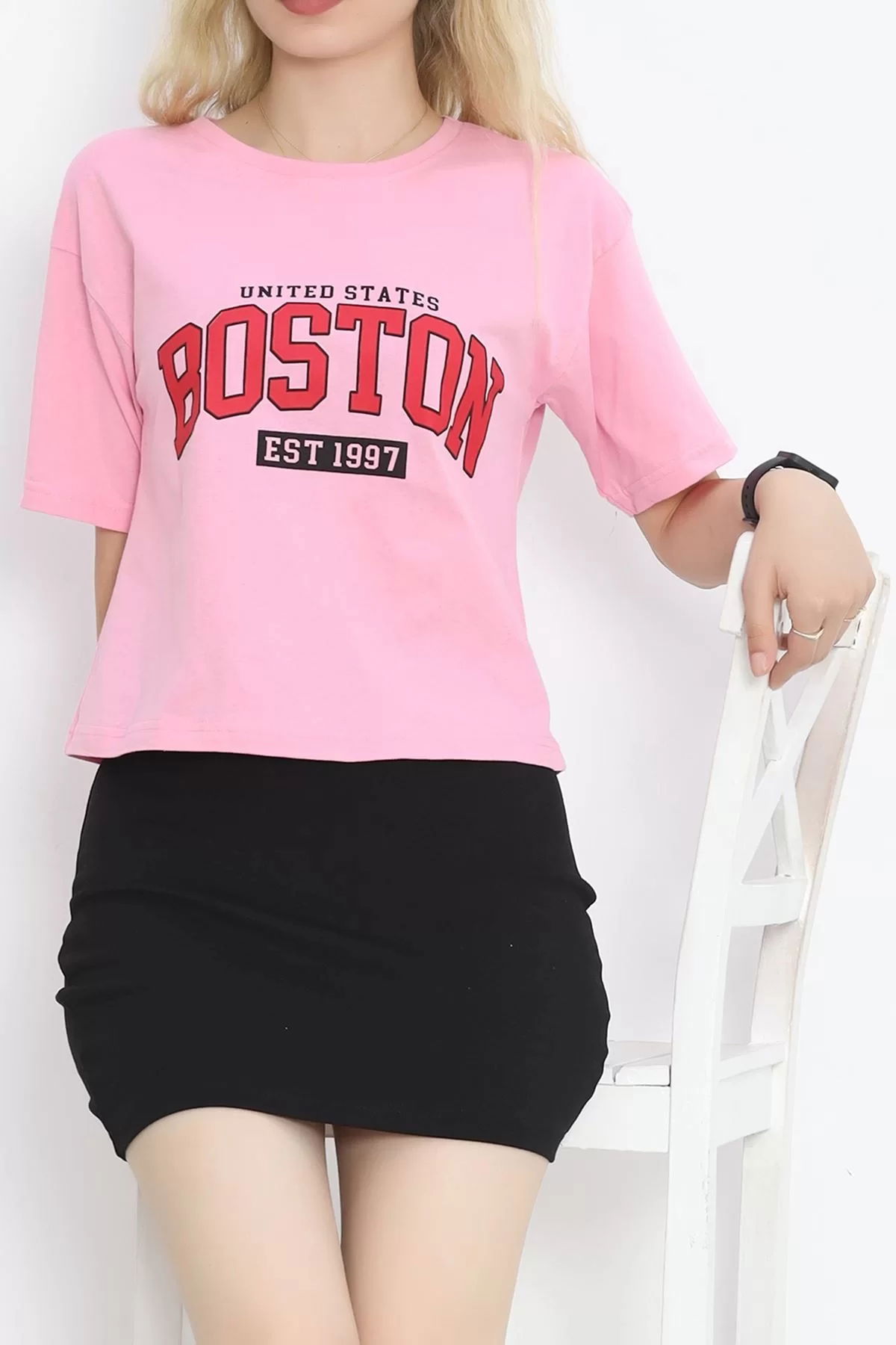 Printed Crop T-shirt Pink - 16473.1567.