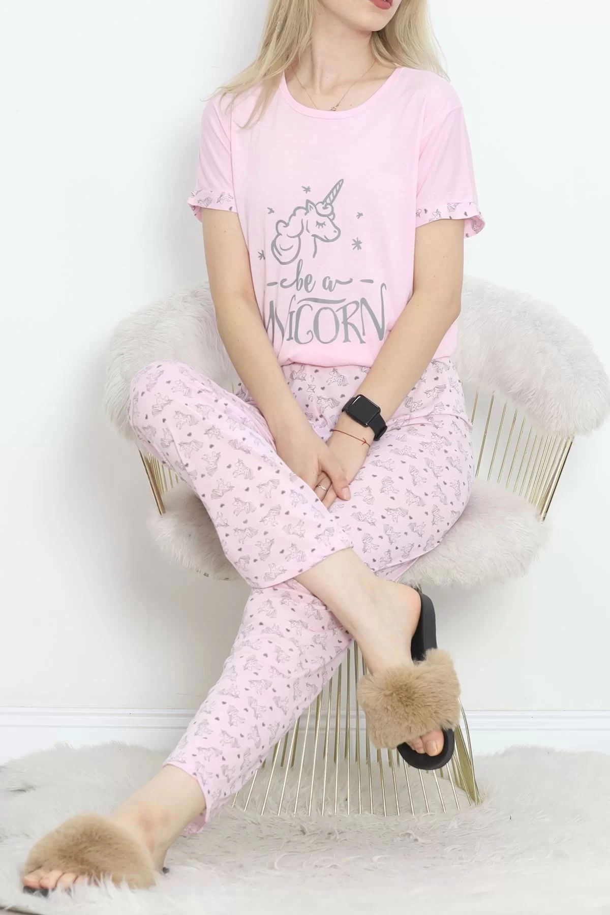 Poliviskon Crew-Neck Pajama Set Pembegri - 301.1287.