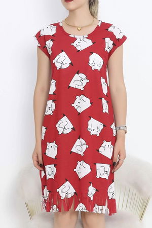 Printed Rotation Tasseled Dress Red and White - 263.1287.