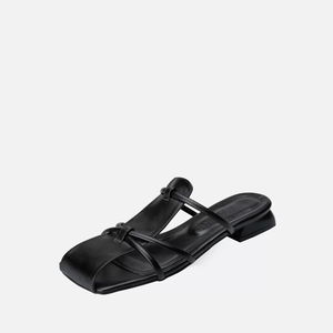 Lowet Black Skin Heeled Slippers