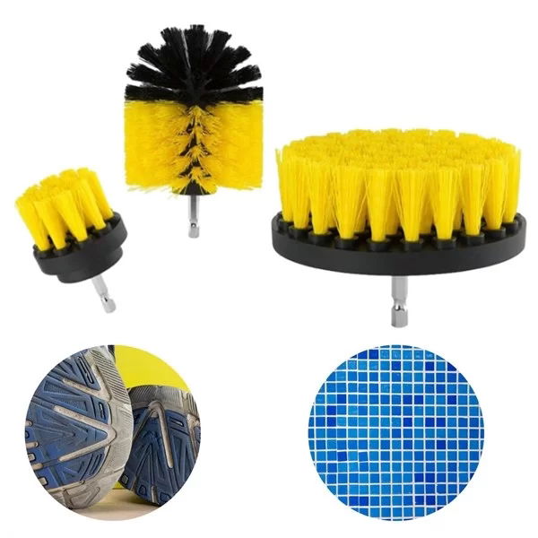 Tufeyo 3-Piece Drill Bit Bathroom Bathtub Shower Cabin Car Wheelchair Seat Washing Cleaning Brush Set