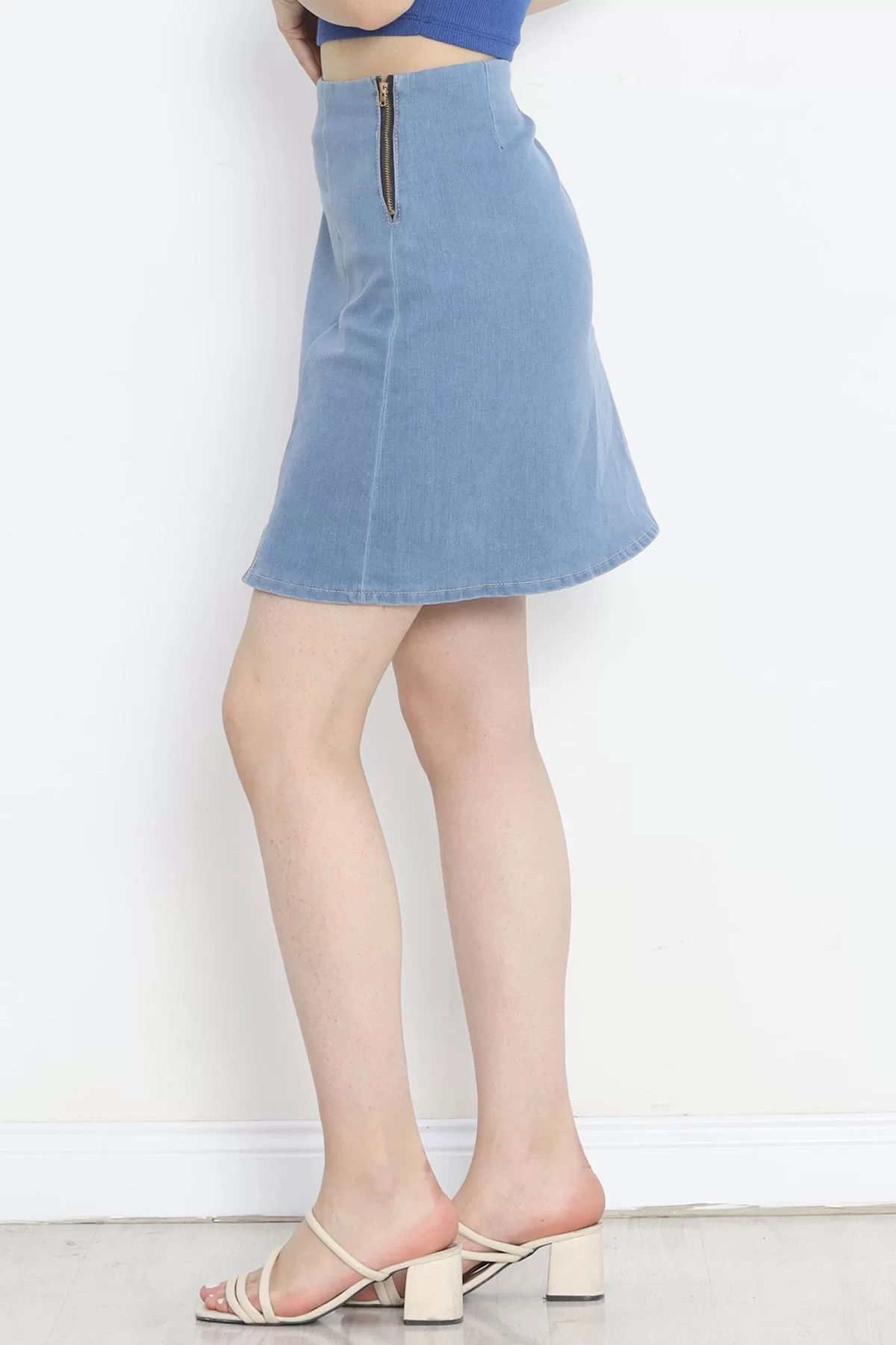 Denim Skirt with Slits Light Blue - 18763.1184.