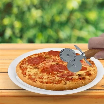 Tufeyo Wooden Handle 2 Pcs Dough Cutting Roulette Straight And Wavy Pizza Pie Cutter Apparatus