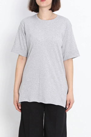 Plus Size Double Sleeve T-Shirt Gray - 15788.1778.