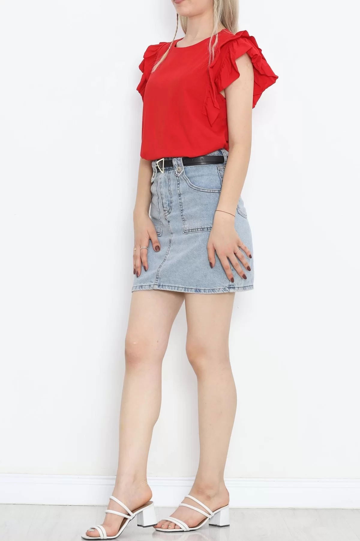 Ruffle Sleeve T-Shirt Red - 15876.1567.