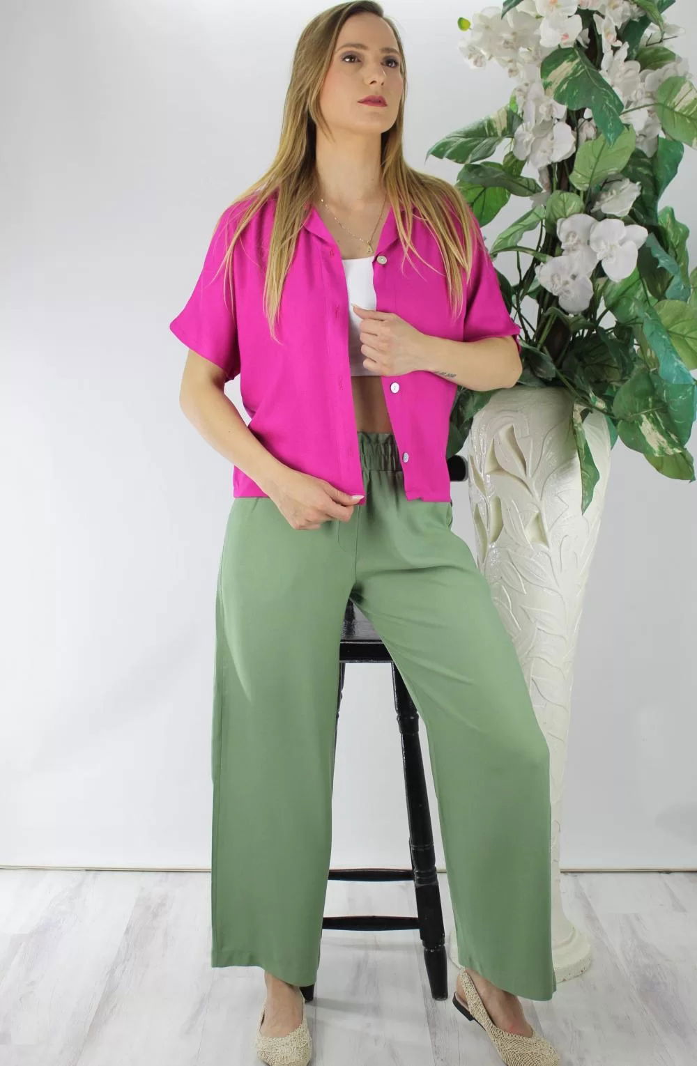 Mother of Pearl Buttoned Crepe Shirt Fuchsia - 1288.65