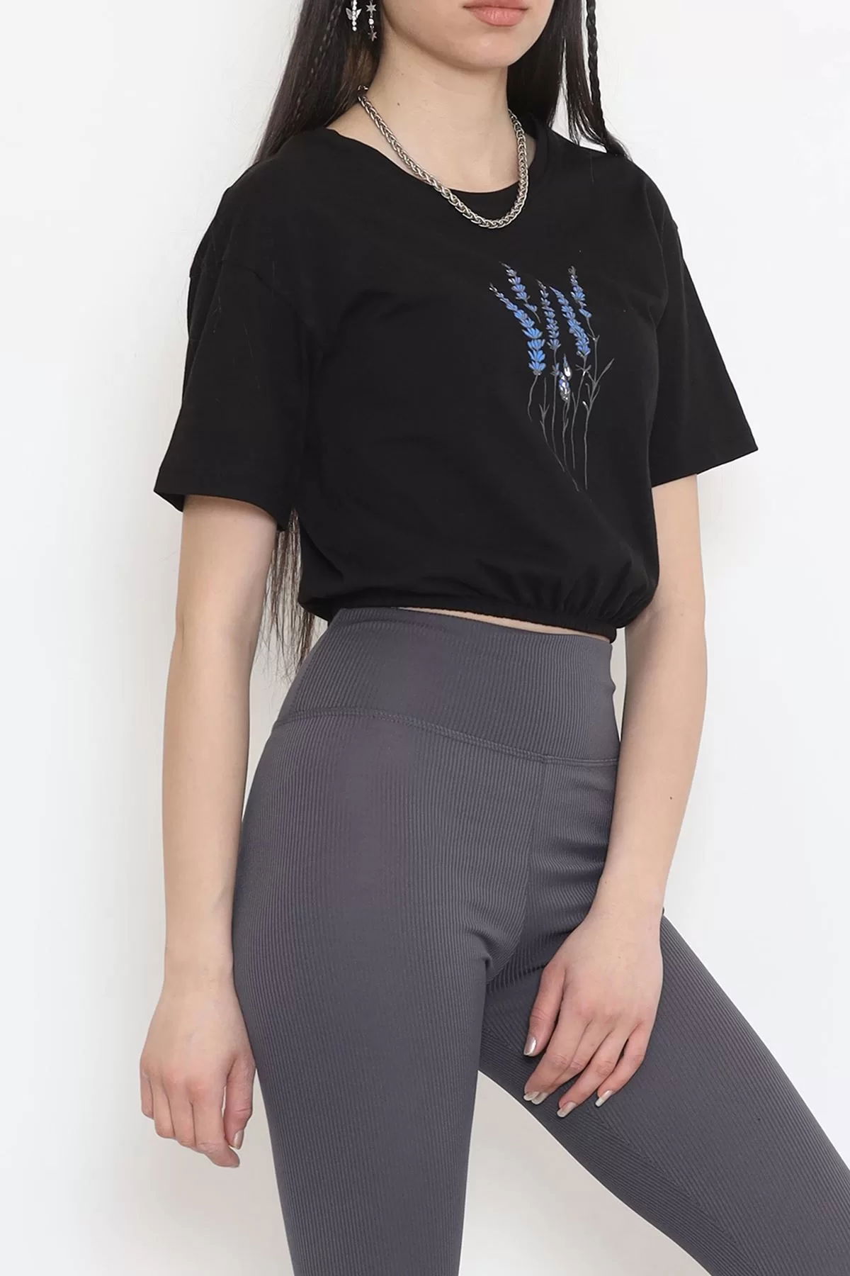 Printed Elastic Waist T-shirt Black - 16547.1567.