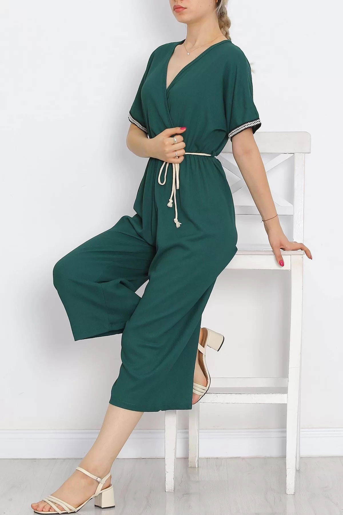 Knit Belt Bürümcük Jumpsuit Emerald - 10007.1567.