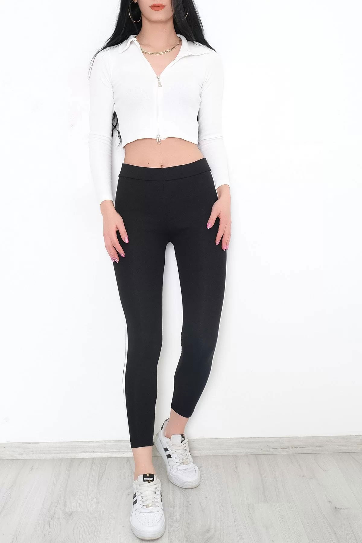 Double Stripe Ribbed Leggings Black and White - 9948.1567.