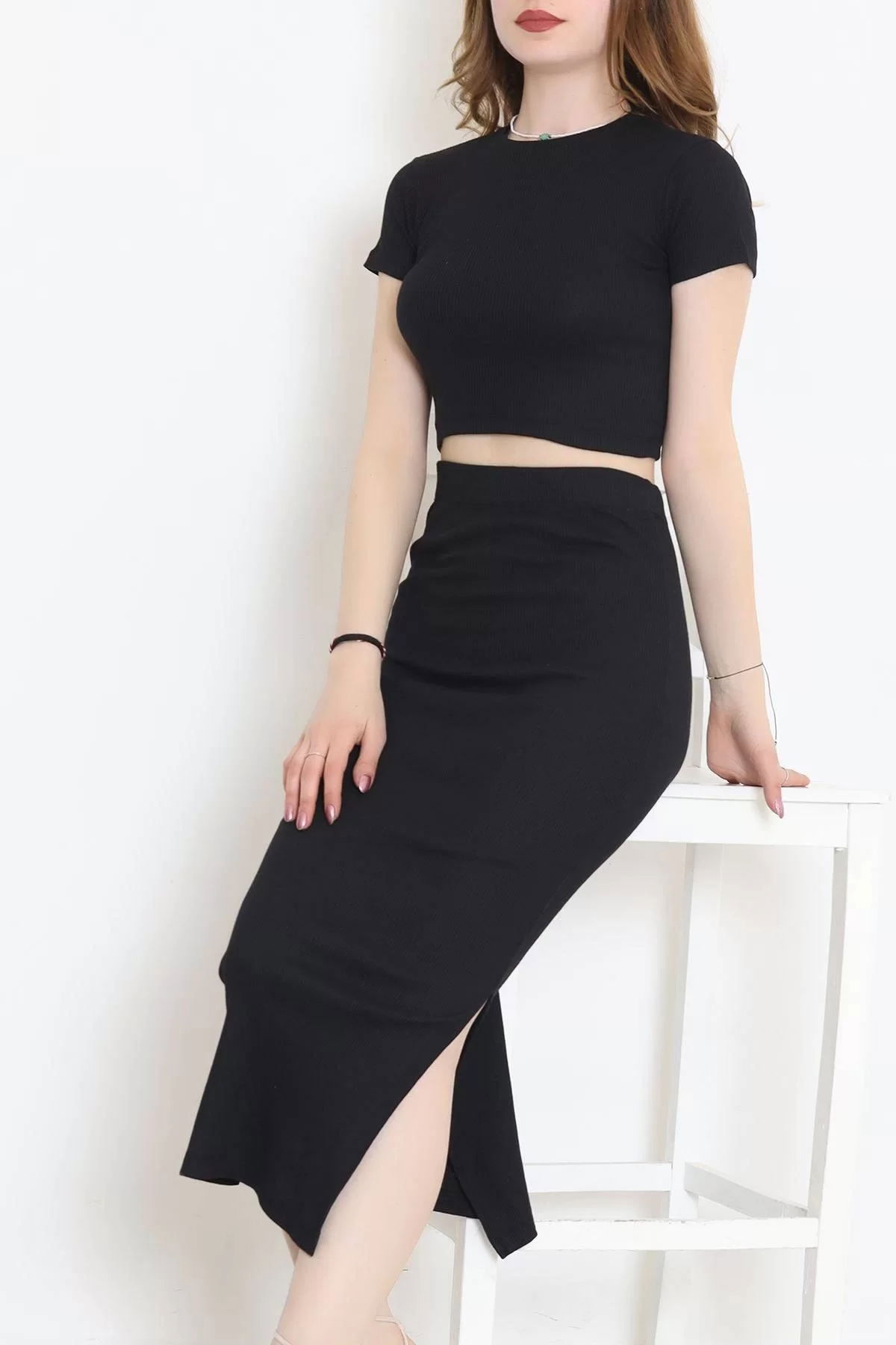 Skirt Set with Slits Black - 10986.1567.