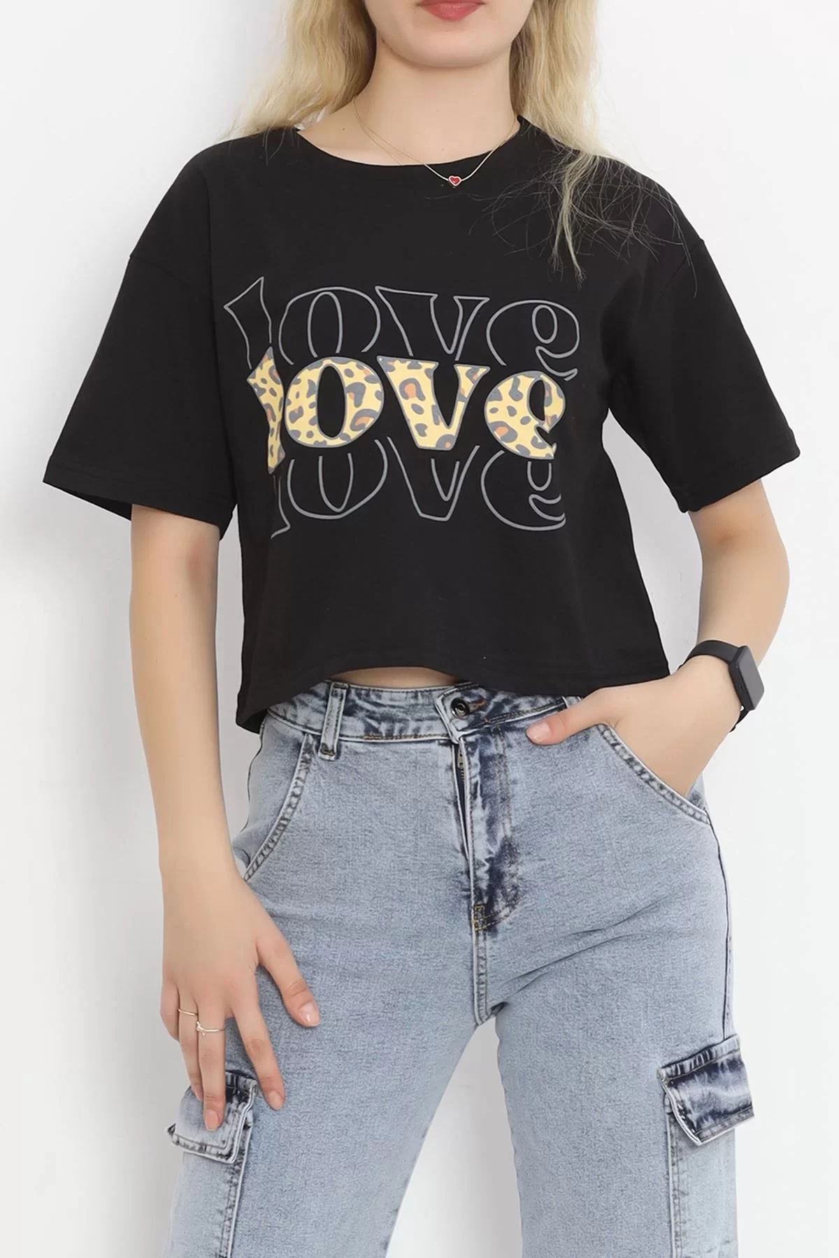 Printed Crop T-shirt Black - 16483.1567.