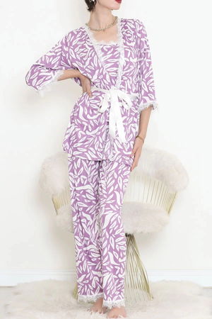 Dressing Gown Set Lilabeyaz - 666.1287.