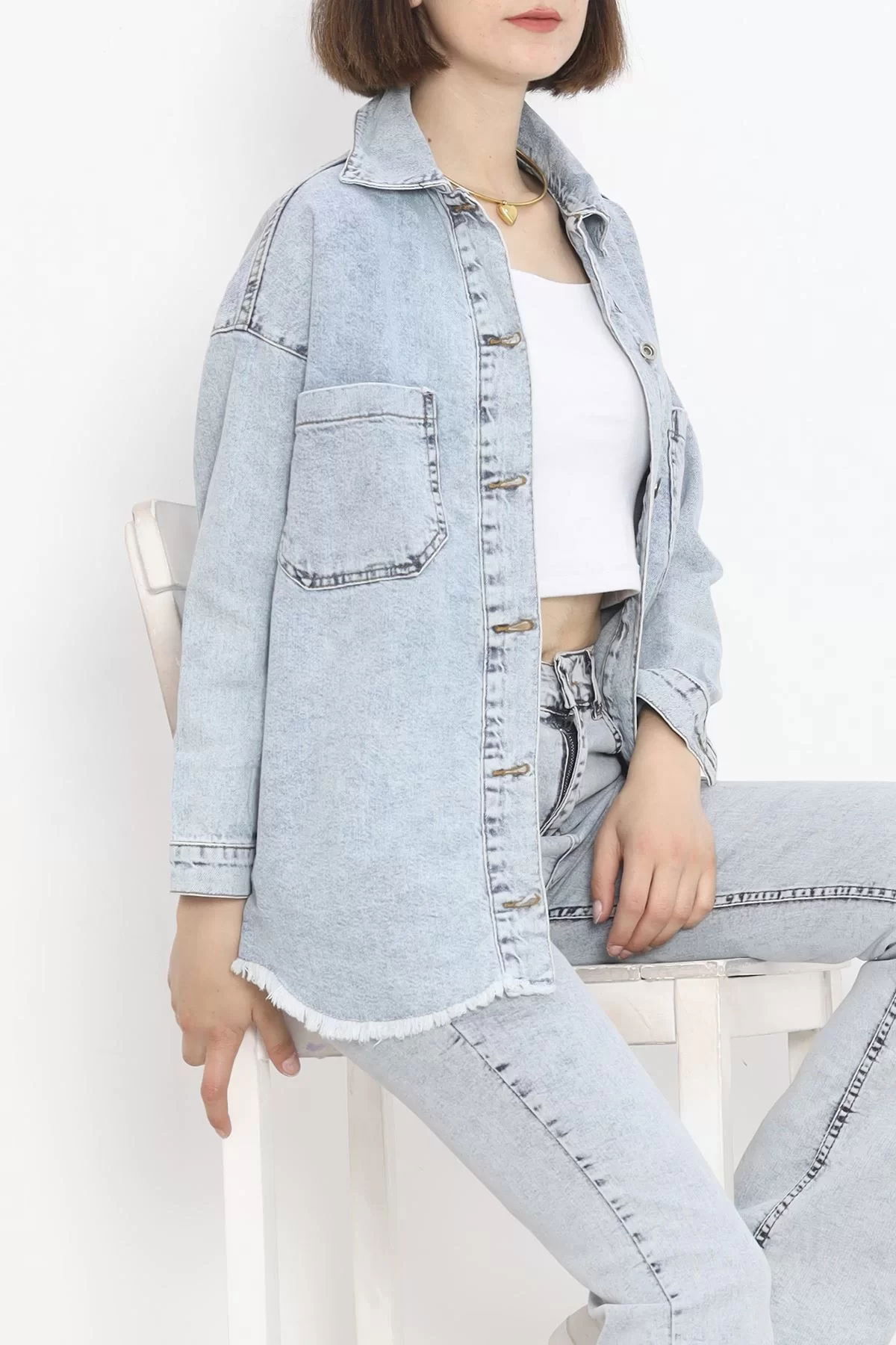 Tasseled Denim Jacket Ice Blue - 10004.1778.